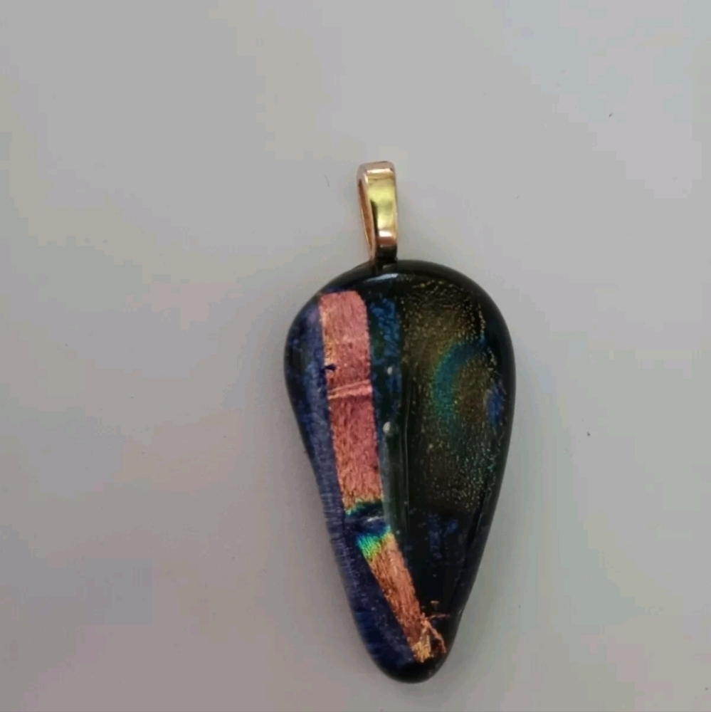 Dichroic Glass Pendants Lot (2) Fused Multi Color Handmade Gold